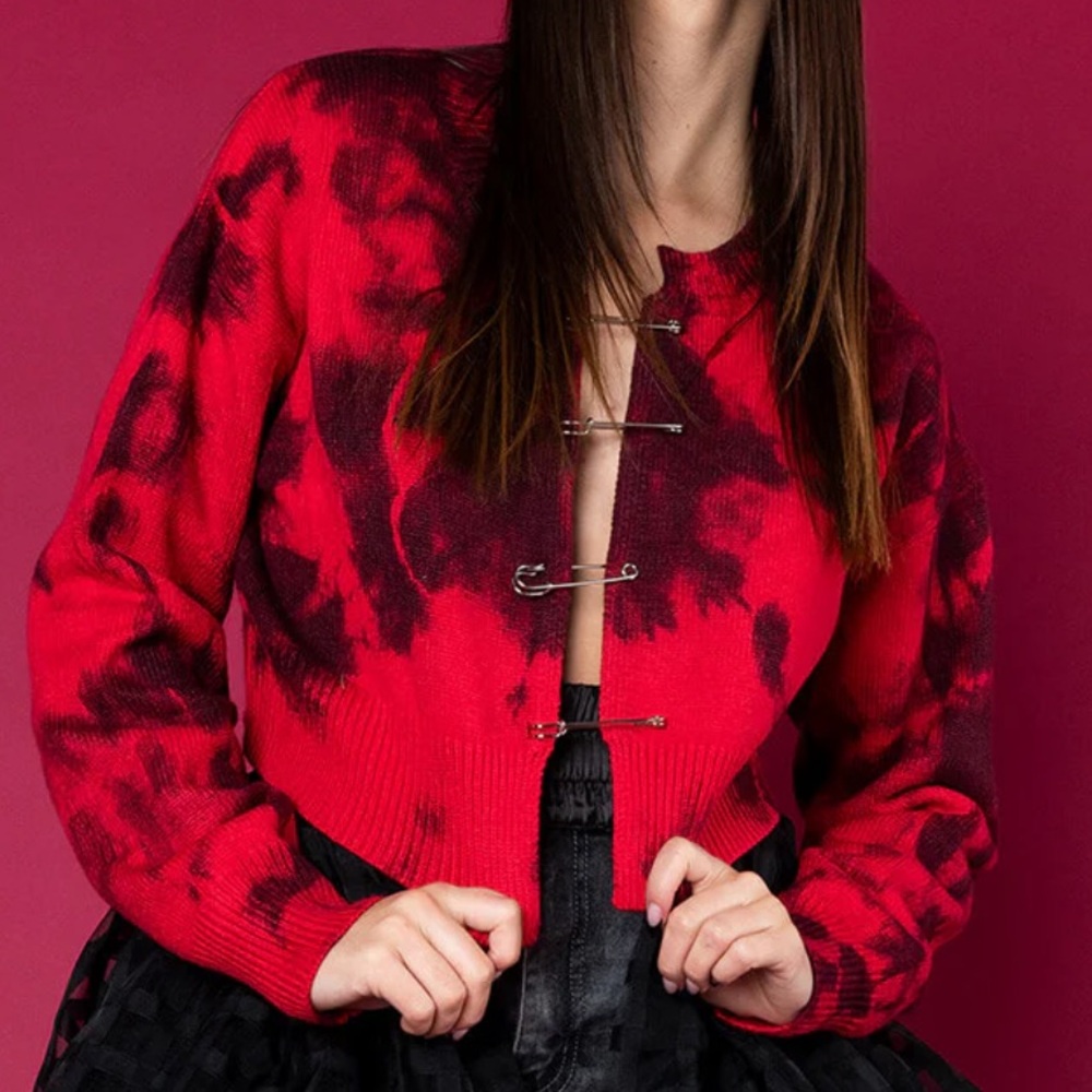 Akira- Red Dyed Safety Pin Sweater